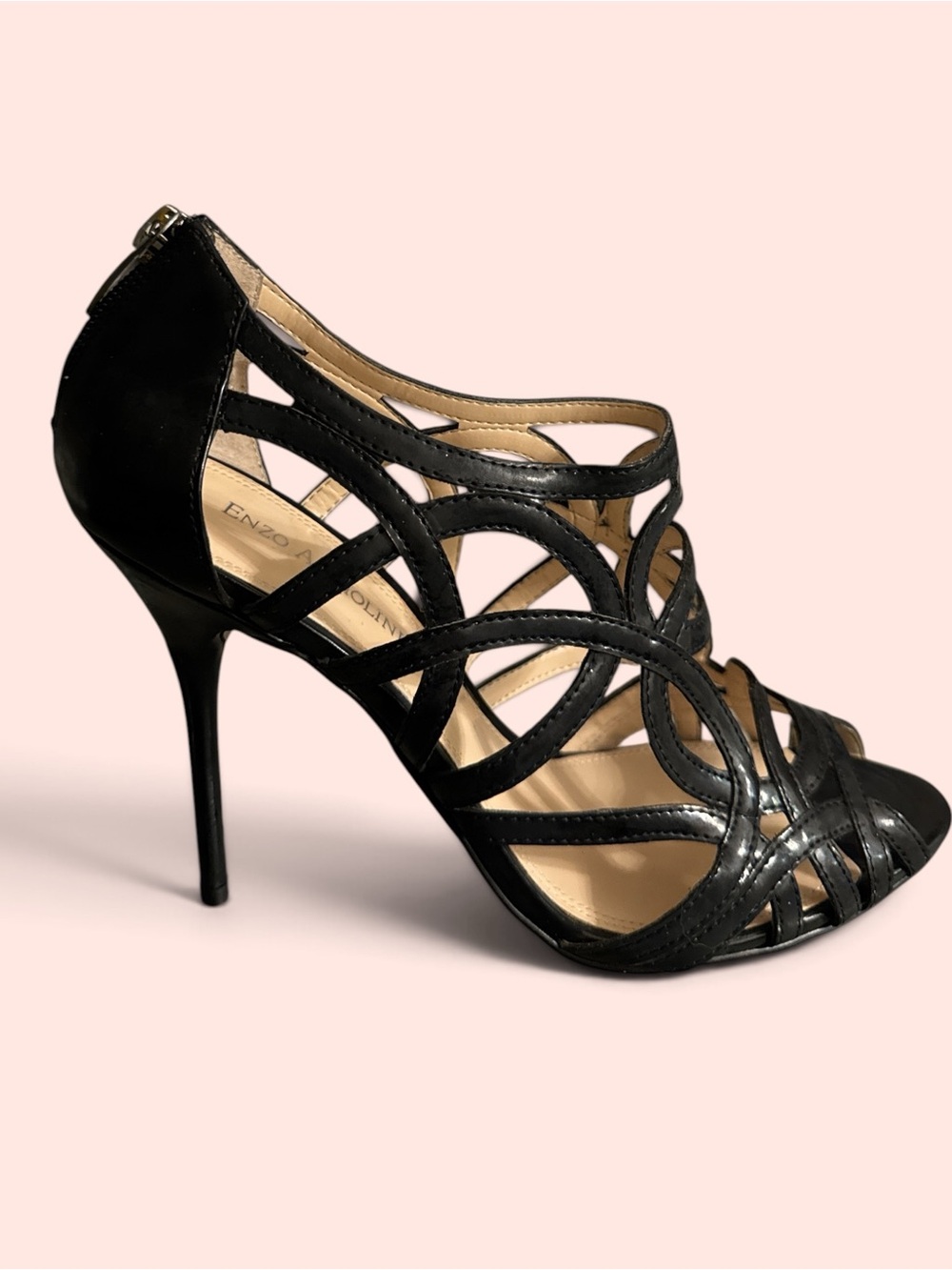 Enzo Angiolini Black Cutout Cage Stiletto Heels Sandals Size 8.5
